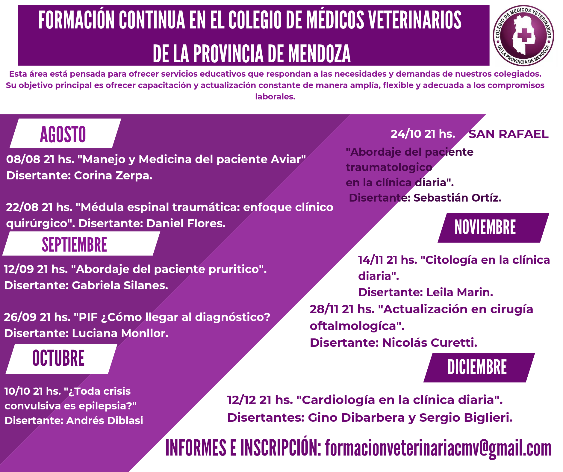 FORMACIÓN CONTINUA EN EL COLEGIO DE MÉDICOS VETERINARIOS DE LA PROVINCIA DE MENDOZA.