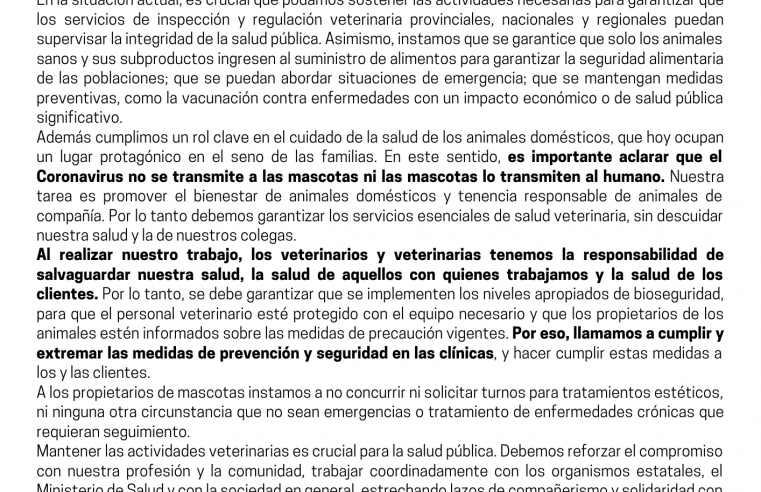 Coronavirus: Comunicado Oficial del Colegio