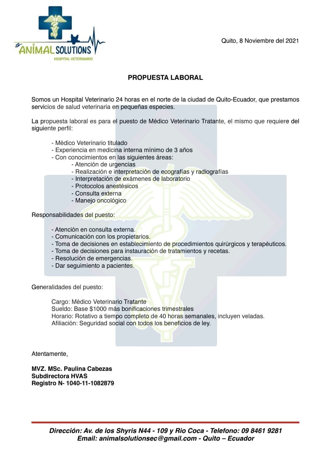 Oferta Laboral en Quito, Ecuador