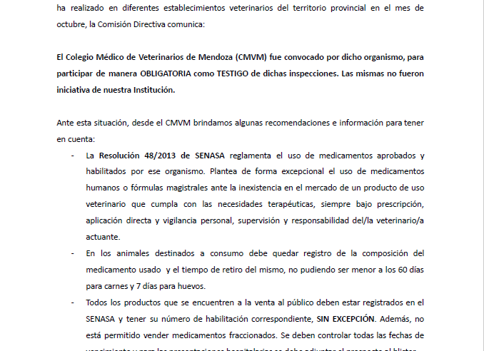 Comunicado «Inspecciones SENASA»